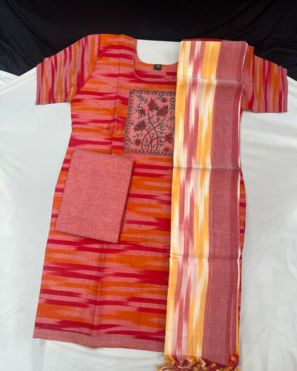 Cotton Readymade Straightcut Kurti Set with Ikkath Design