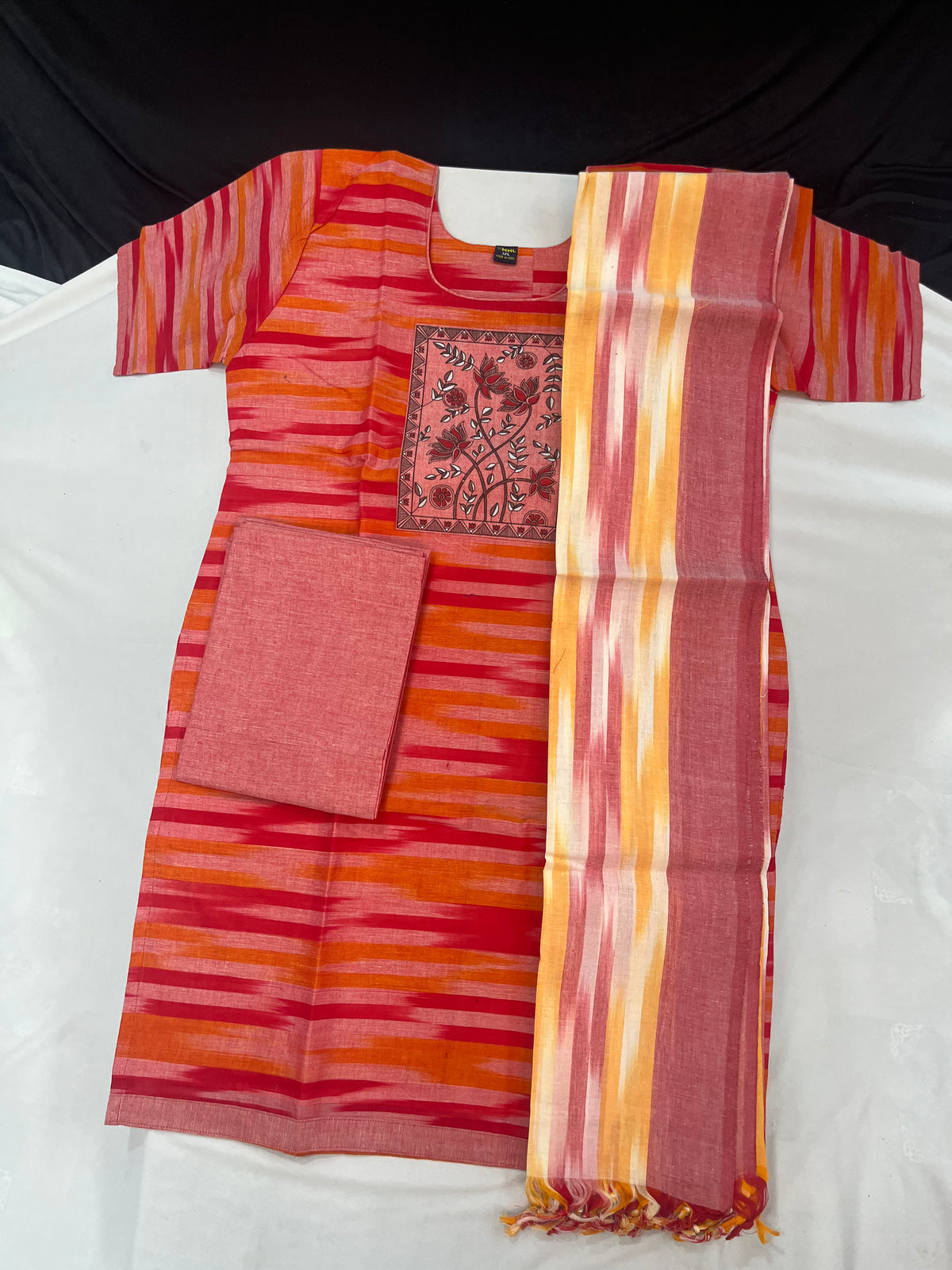 Cotton Readymade Straightcut Kurti Set with Ikkath Design