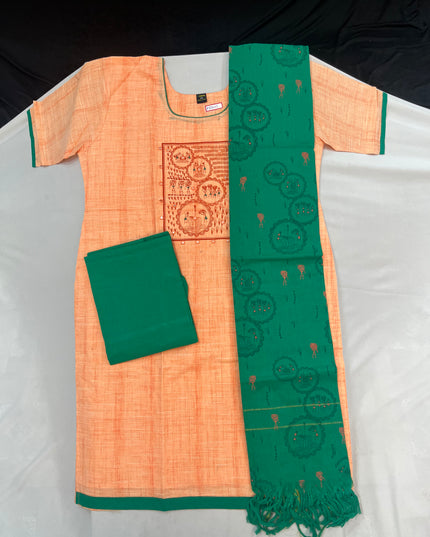 Cotton Readymade Straightcut Kurti Set with Peach Colour