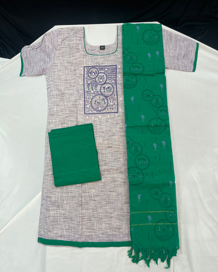 Cotton Readymade Straightcut Kurti Set with Grey Colour