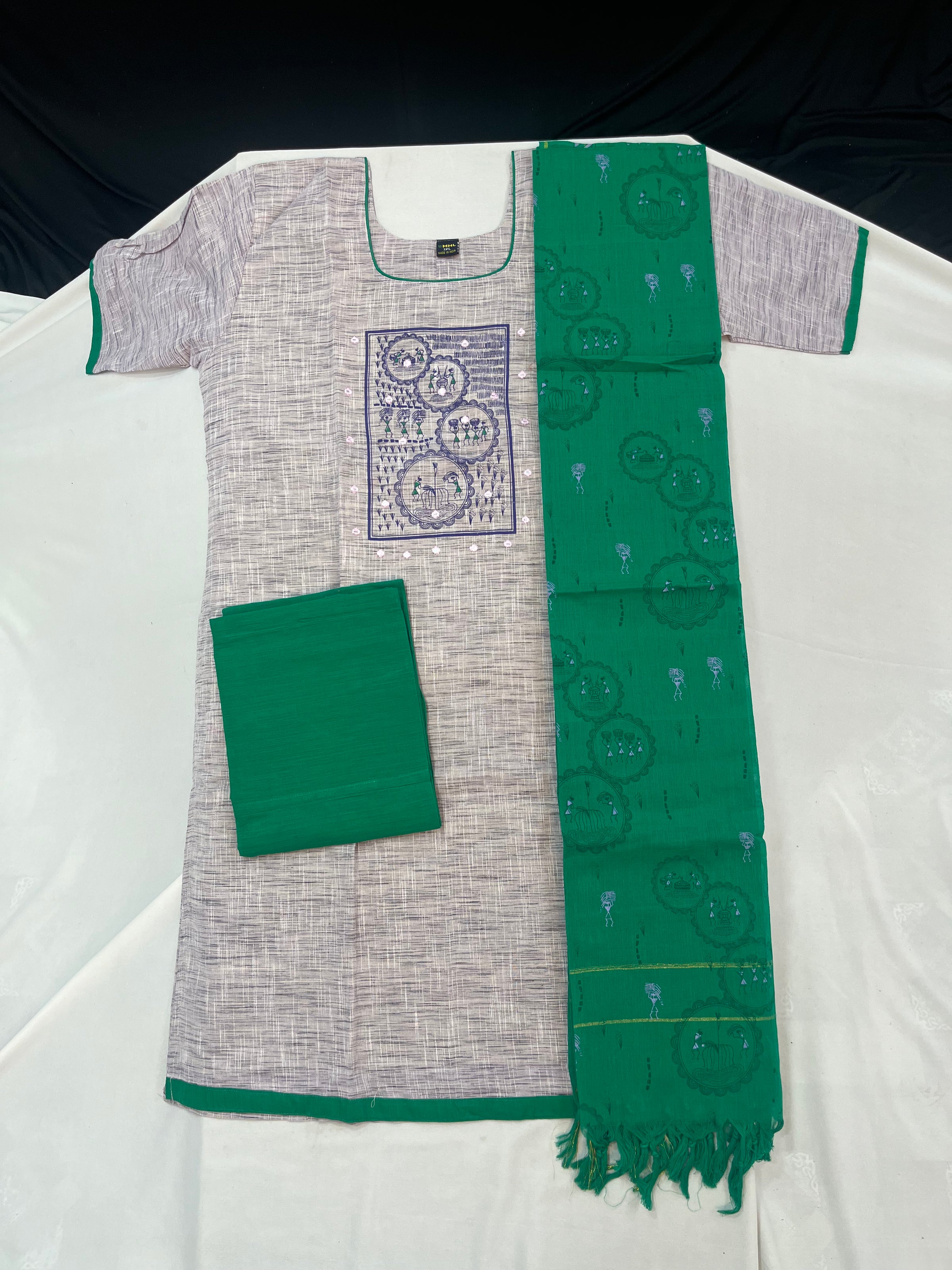 Cotton Readymade Straightcut Kurti Set with Grey Colour