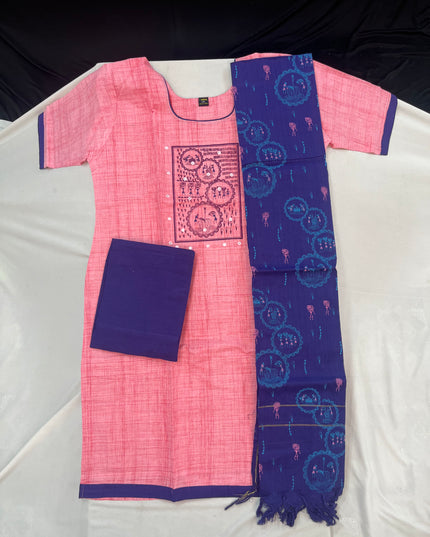Cotton Readymade Straightcut Kurti Set with Pink Colour