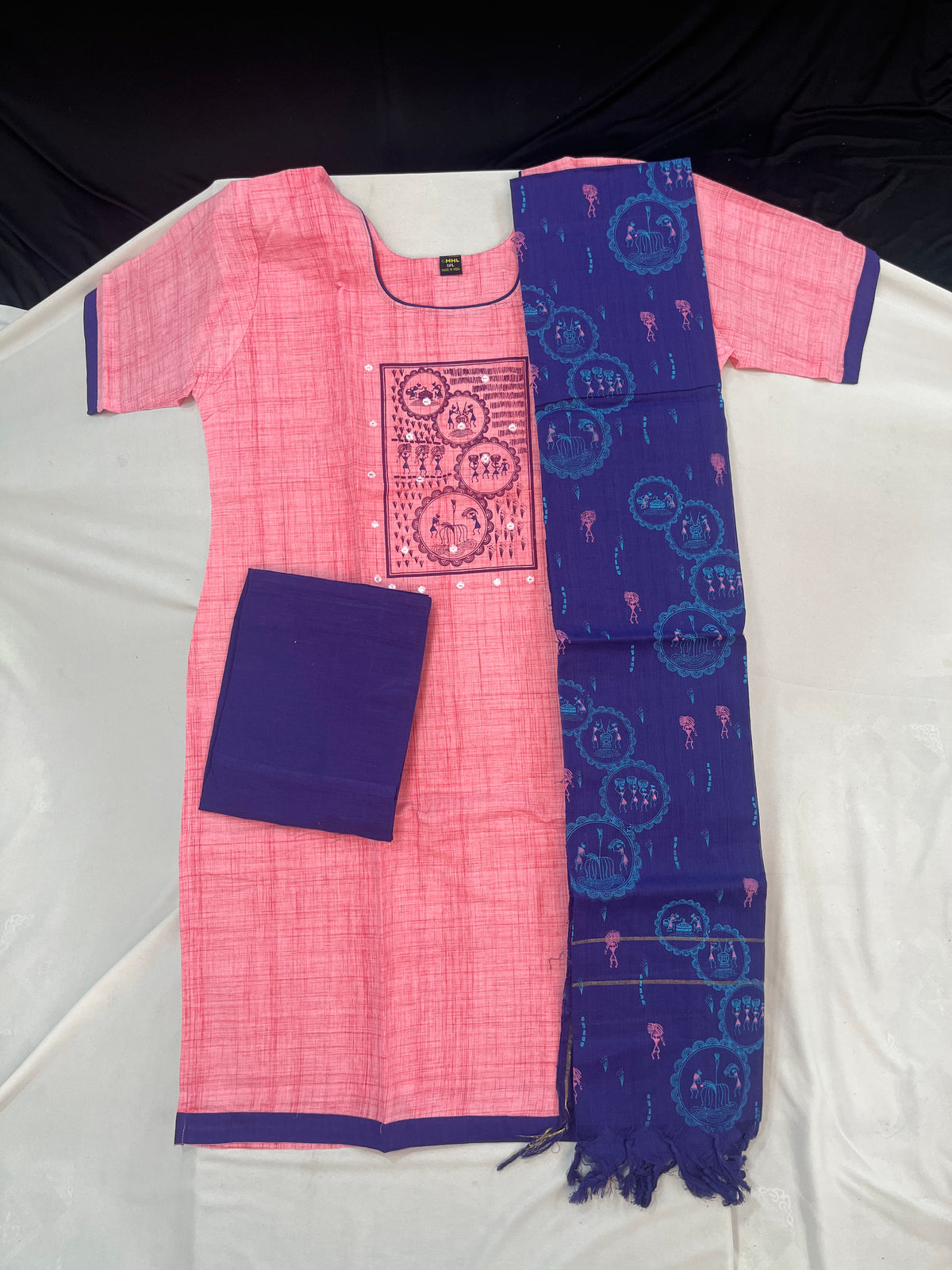 Cotton Readymade Straightcut Kurti Set with Pink Colour