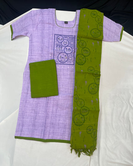 Cotton Readymade Straightcut Kurti Set with Violet Colour