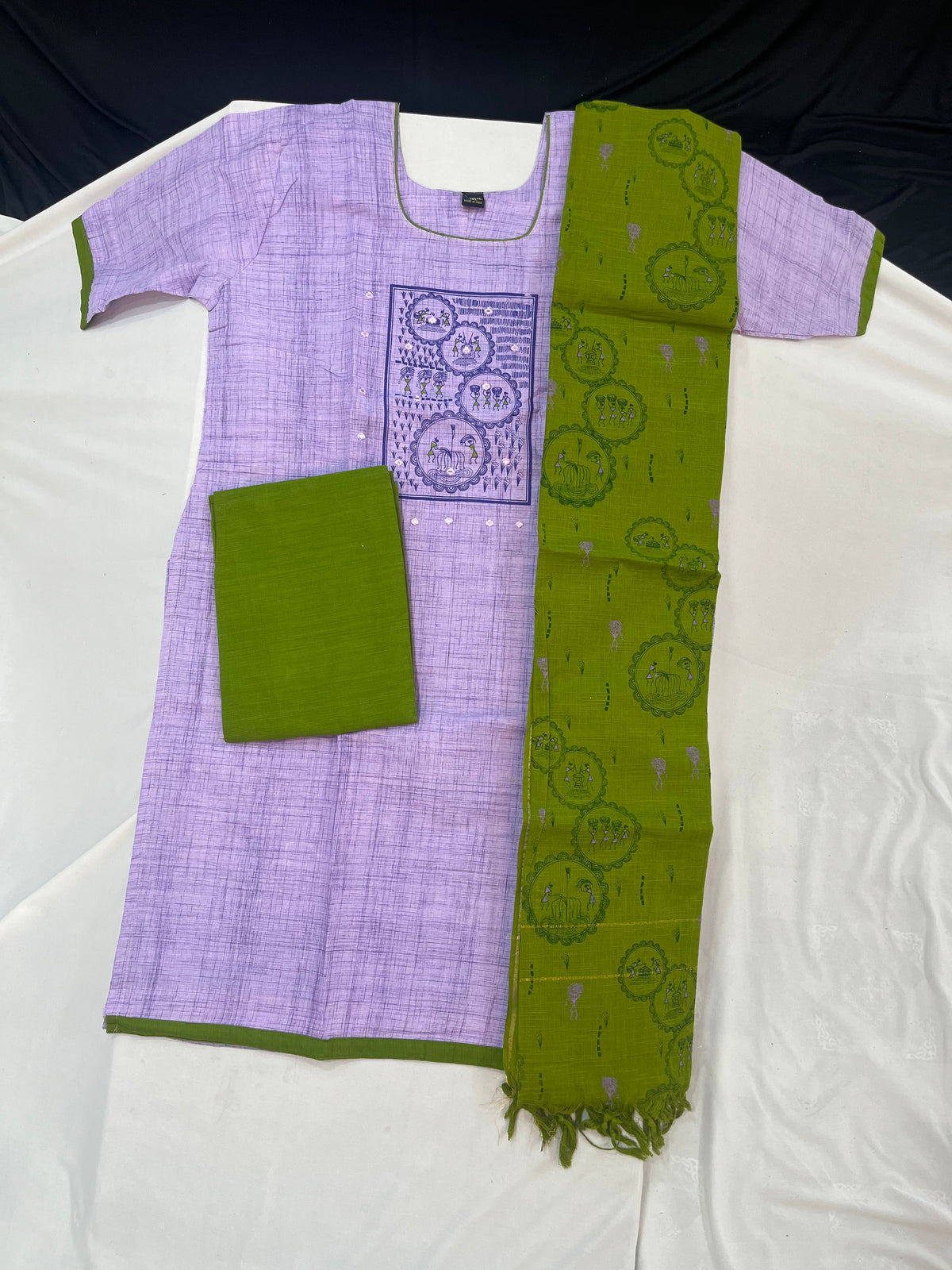 Cotton Readymade Straightcut Kurti Set with Violet Colour
