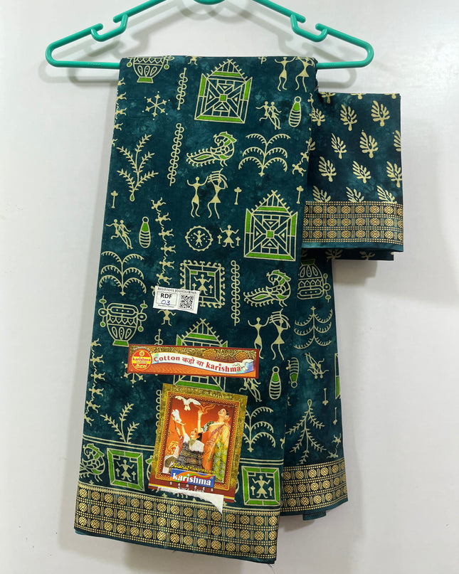 Karishma Cotton Saree with Green Colour With Thread Border