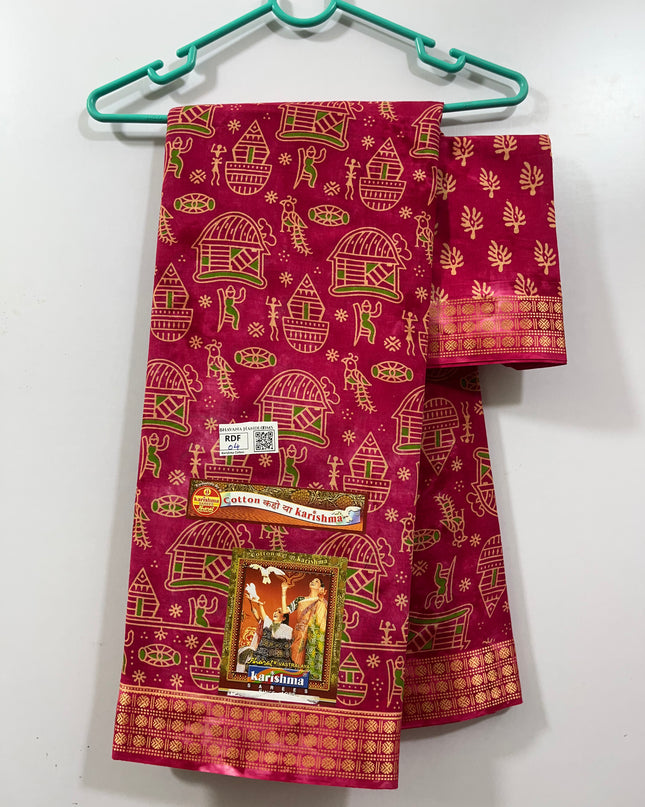 Karishma Cotton Saree with Pink Colour With Thread Border