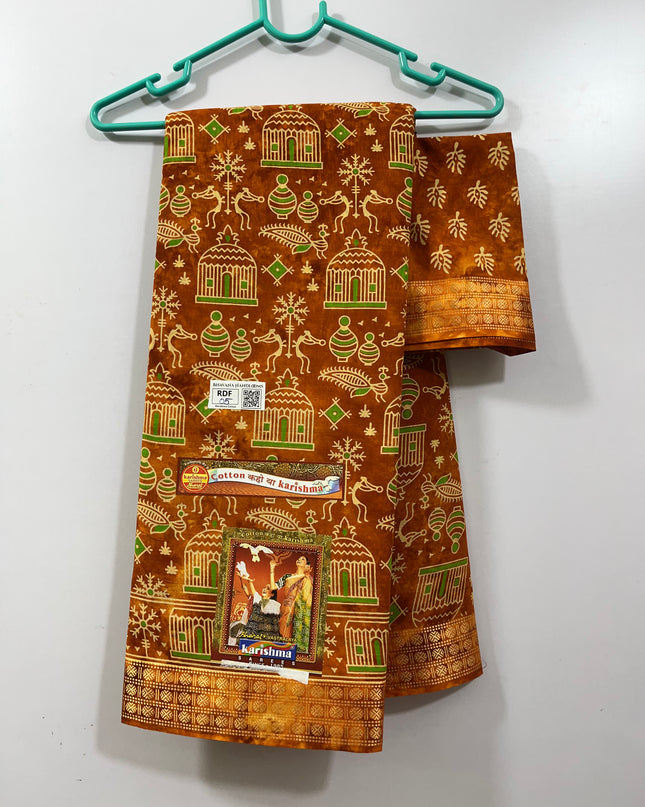 Karishma Cotton Saree with Brown Colour With Thread Border