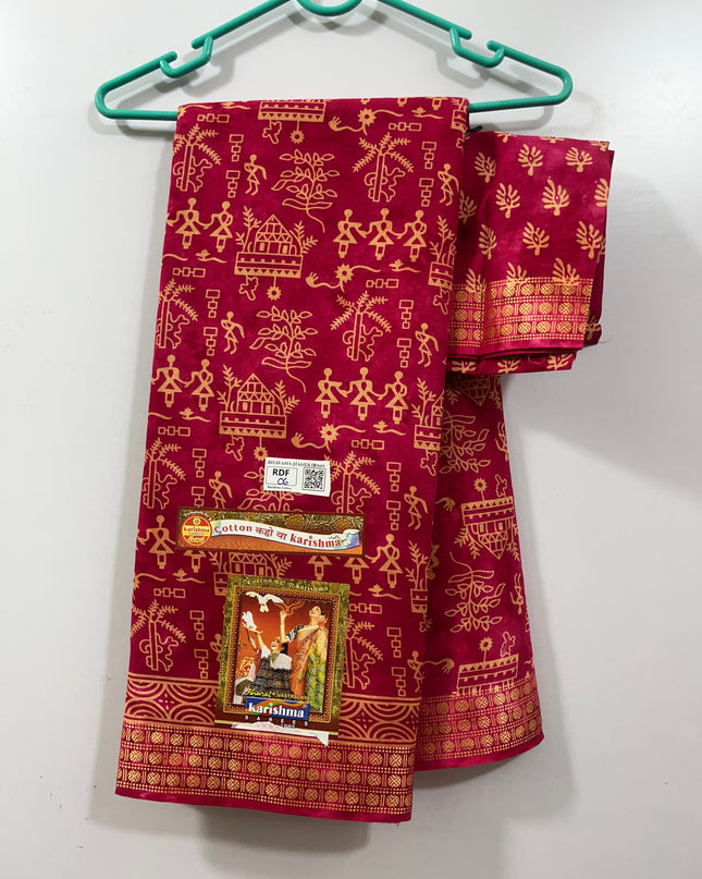 Karishma Cotton Saree with Pink Colour With Thread Border