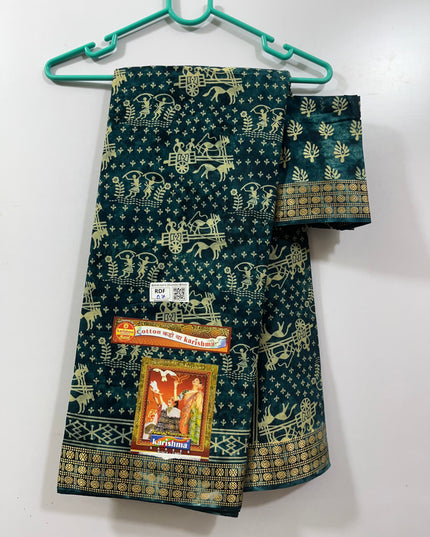 Karishma Cotton Saree with Green Colour With Thread Border