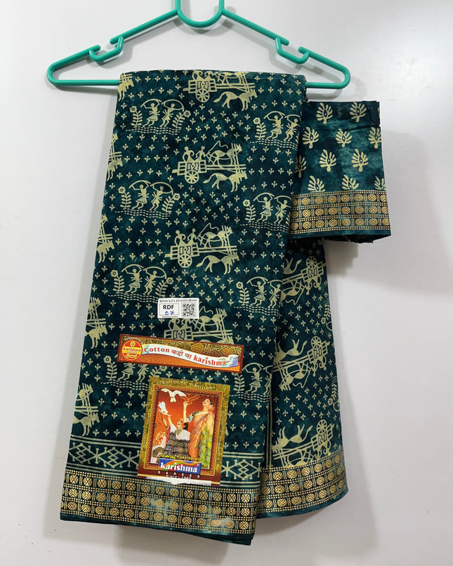 Karishma Cotton Saree with Green Colour With Thread Border
