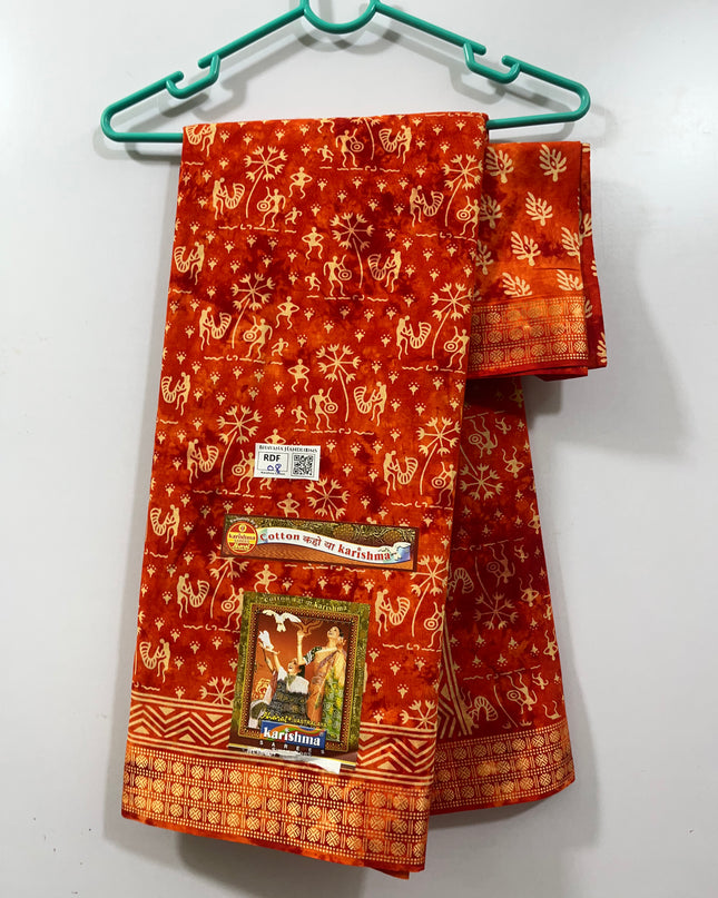 Karishma Cotton Saree with Orange Colour With Thread Border