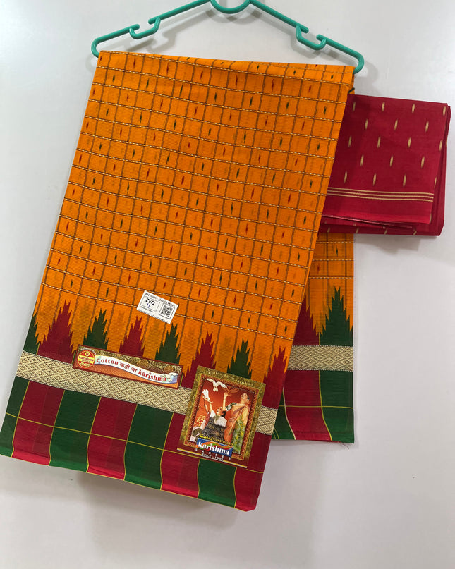 Karishma Cotton Saree with Orange Colour