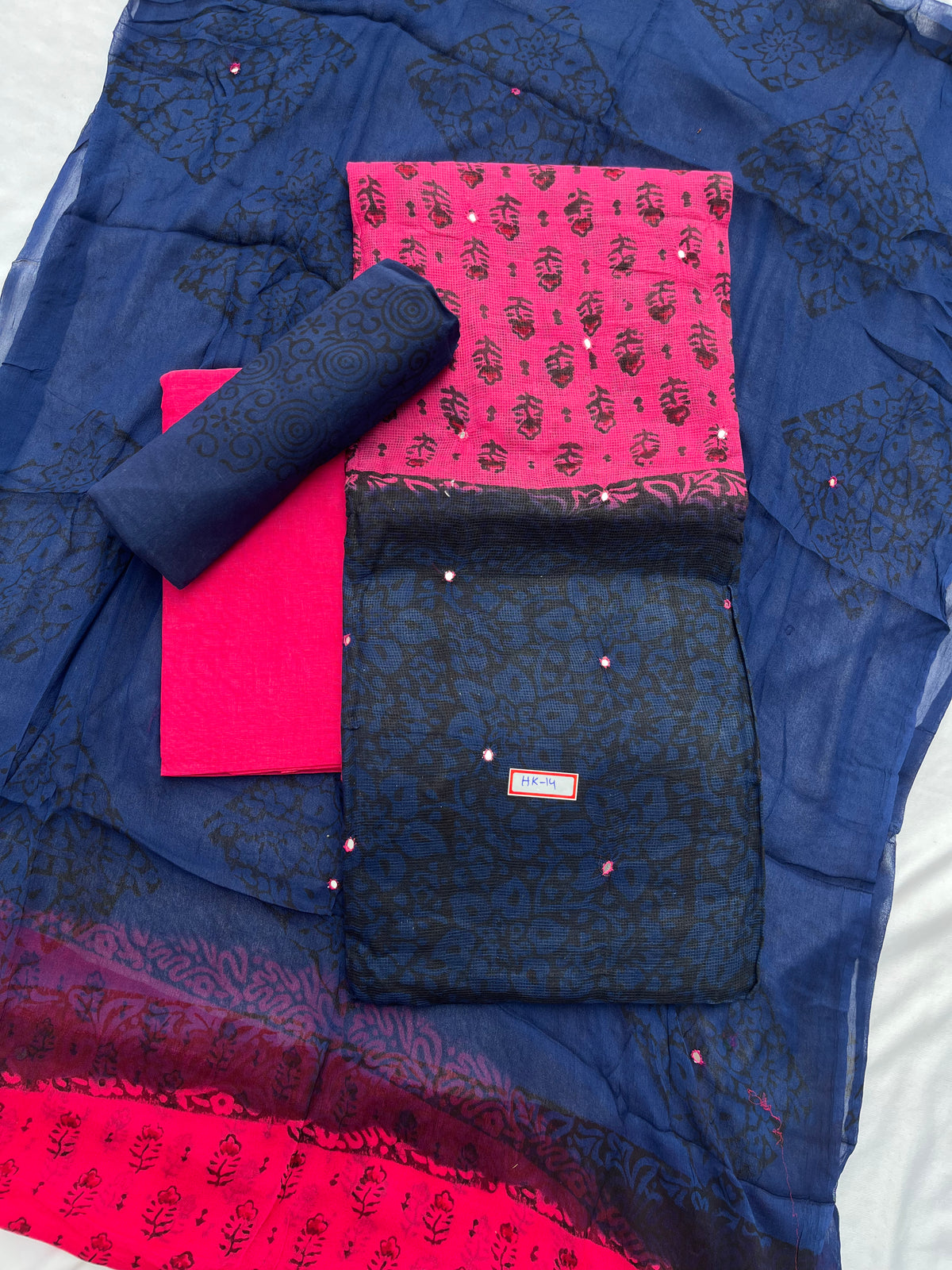 Mirror Work Kota Dress Material – Dark Pink with Lining | Georgette Dupatta & Cotton Bottom | Festive & Party Wear Fabric Set