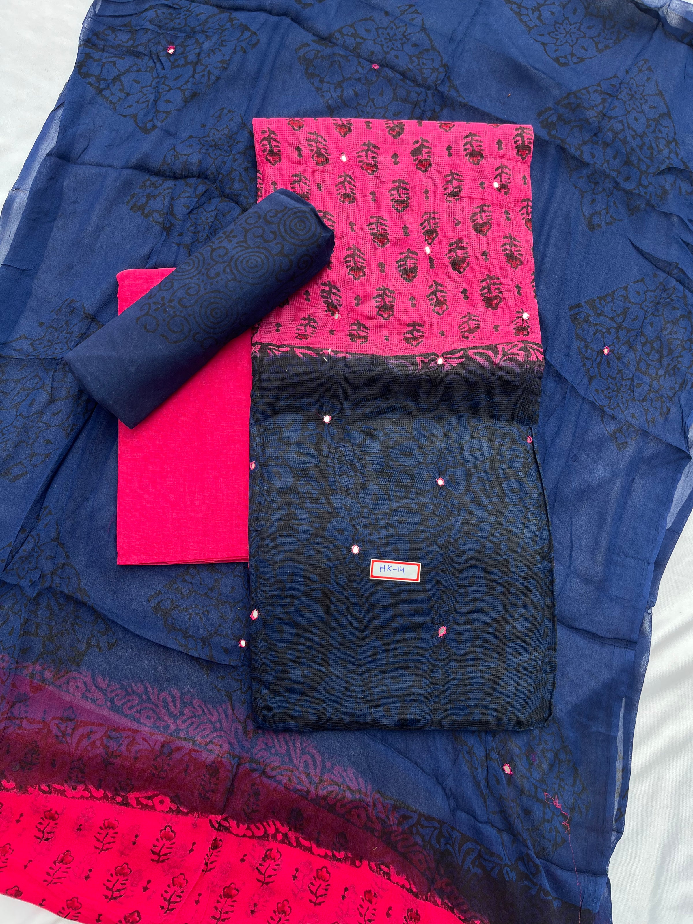 Mirror Work Kota Dress Material – Dark Pink with Lining | Georgette Dupatta & Cotton Bottom | Festive & Party Wear Fabric Set