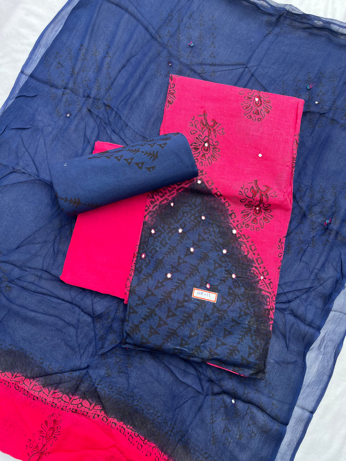 Mirror Work Kota Dress Material – Dark Pink with Lining | Georgette Dupatta & Cotton Bottom | Festive & Party Wear Fabric Set