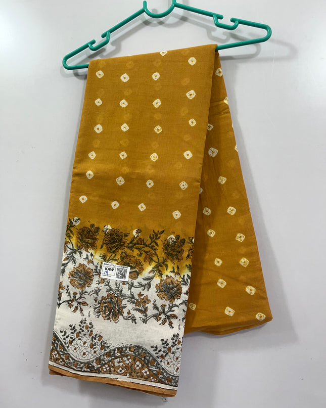 Small Bandhani 120Count  Premium Cotton Saree With Yellow Colour one side border