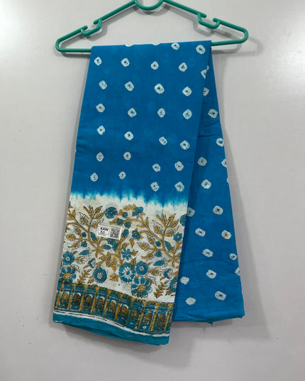 Small Bandhani 120Count Premium Cotton Saree With Sky Blue Colour one side border