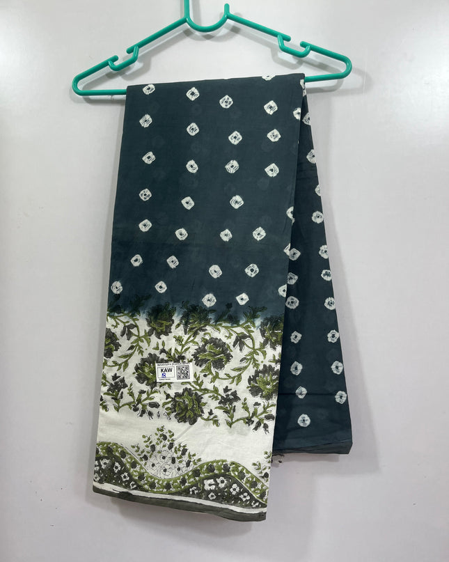 Small Bandhani 120Count Premium Cotton Saree With Grey Colour one side border