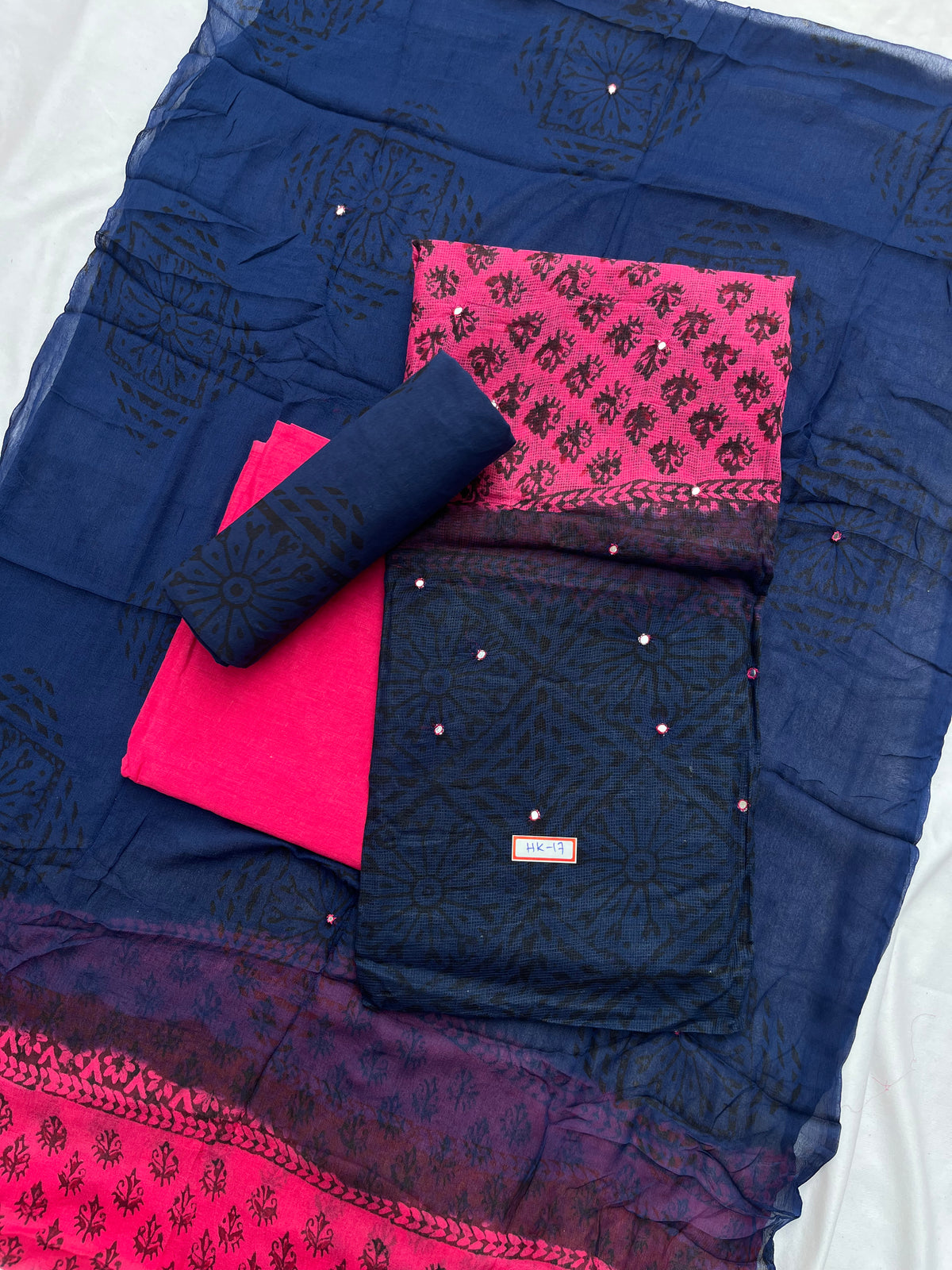 Mirror Work Kota Dress Material – Dark Pink with Lining | Georgette Dupatta & Cotton Bottom | Festive & Party Wear Fabric Set