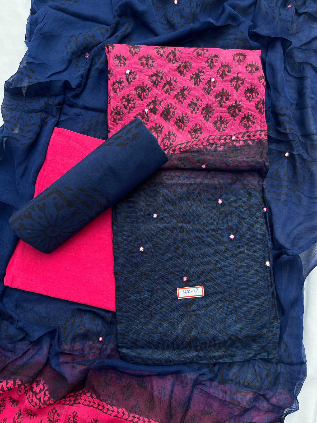 Mirror Work Kota Dress Material – Dark Pink with Lining | Georgette Dupatta & Cotton Bottom | Festive & Party Wear Fabric Set