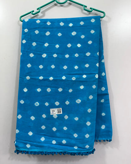 Bandhani 120Count Premium Cotton Saree With Sky Blue Colour
