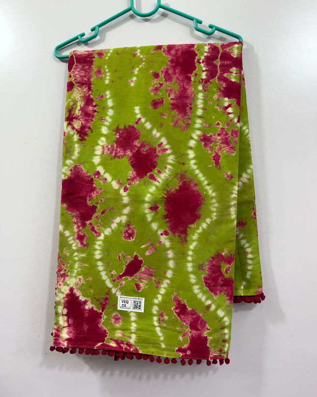 Bandhani 120Count Premium Cotton Saree With Light Green Colour