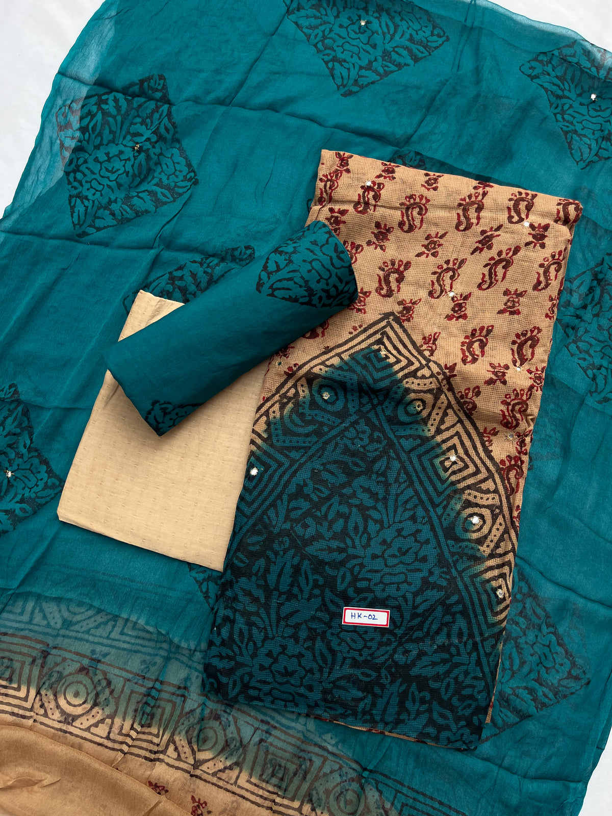Mirror Work Kota Dress Material – Brown with Lining | Georgette Dupatta & Cotton Bottom | Festive & Party Wear Fabric Set