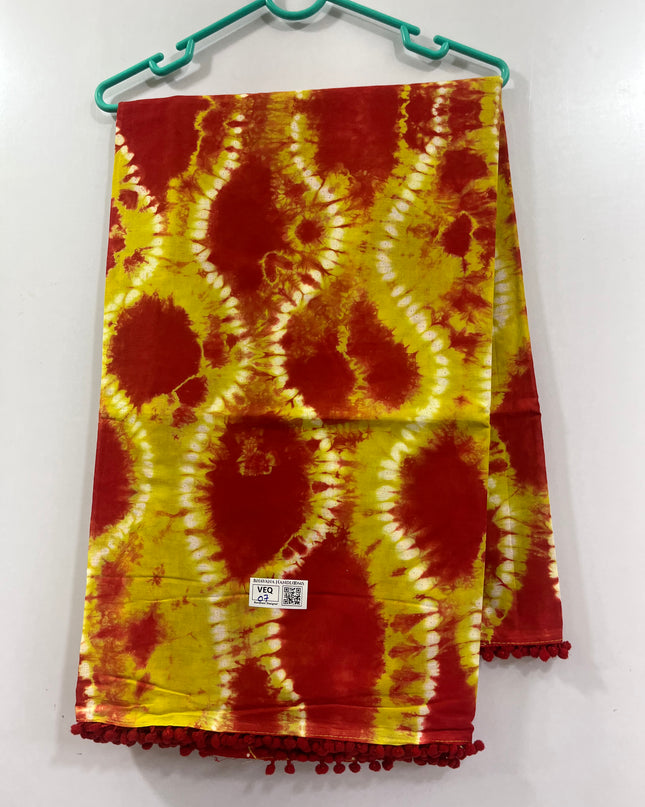 Bandhani 120Count Premium Cotton Saree With Lemon Yellow Colour