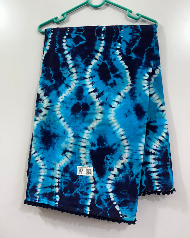 Bandhani 120Count Premium Cotton Saree With Blue Colour