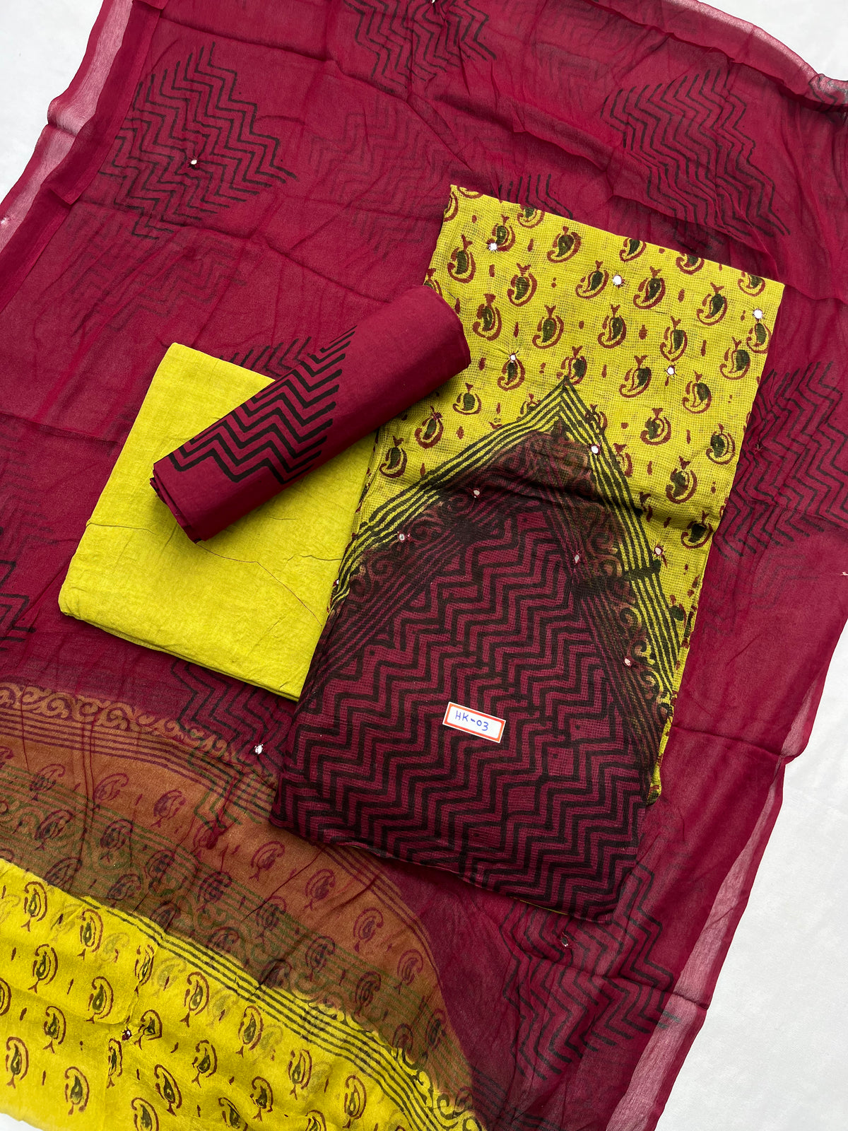 Mirror Work Kota Dress Material – Light Gren with Lining | Georgette Dupatta & Cotton Bottom | Festive & Party Wear Fabric Set