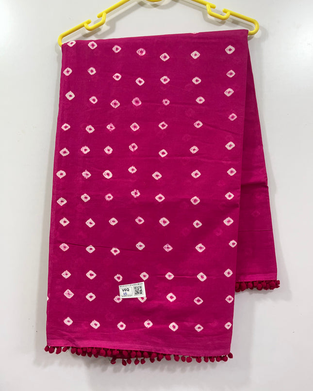 Bandhani 120Count Premium Cotton Saree With Pink Colour