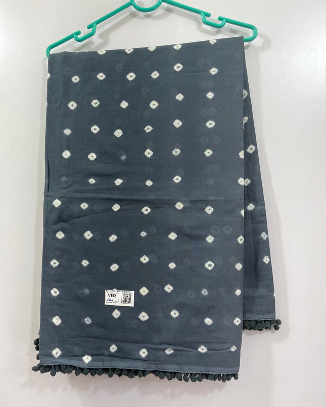 Bandhani 120Count Premium Cotton Saree With Grey Colour
