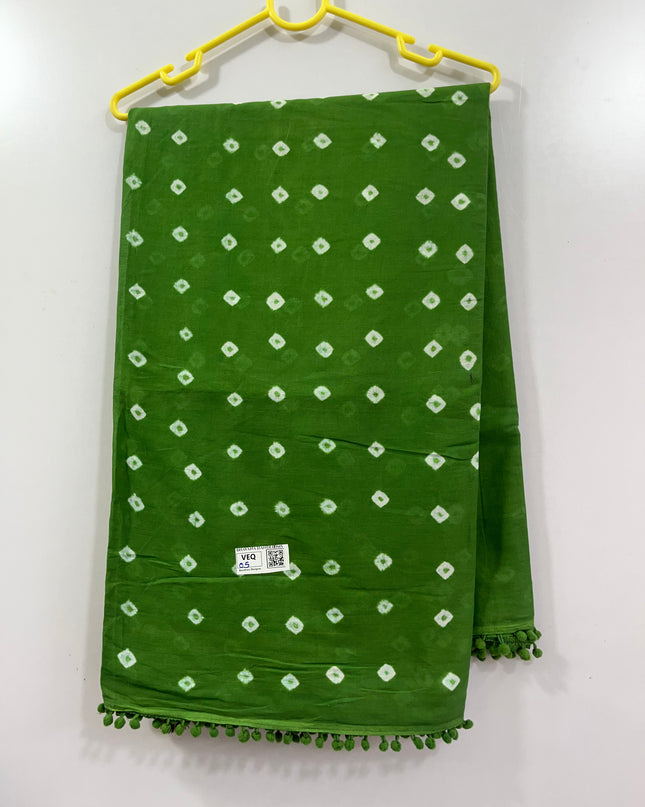 Bandhani 120Count Premium Cotton Saree With Green Colour