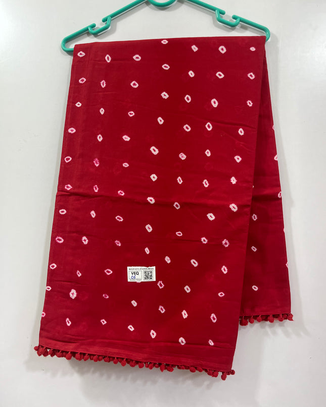 Bandhani 120Count Premium Cotton Saree With Red Colour