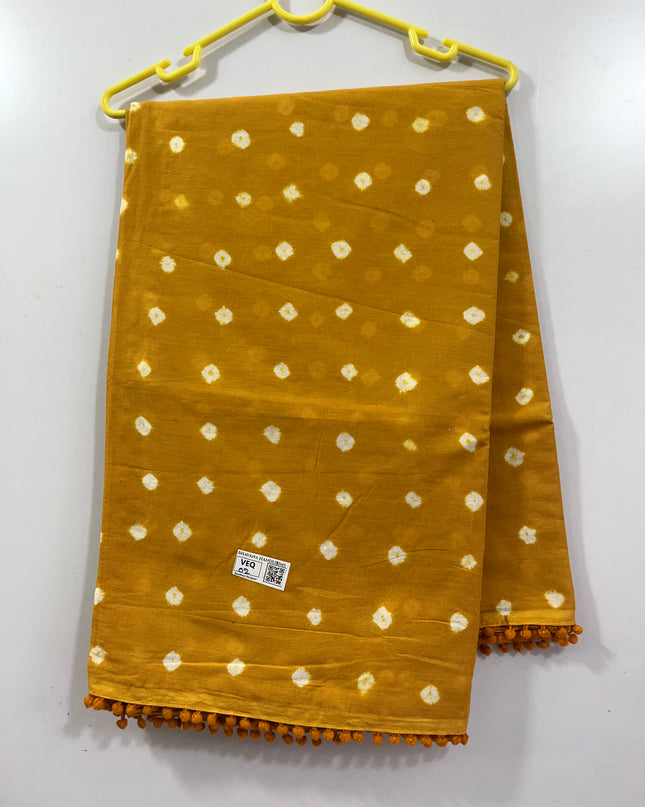 Bandhani 120Count Premium Cotton Saree With Yellow Colour