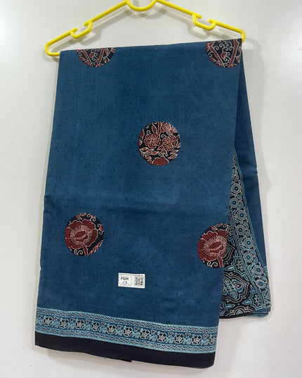 Vasundhara 120count Printed Cotton Saree with Blue colour