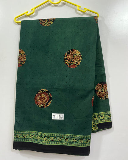 Vasundhara 120count Printed Cotton Saree with Green colour