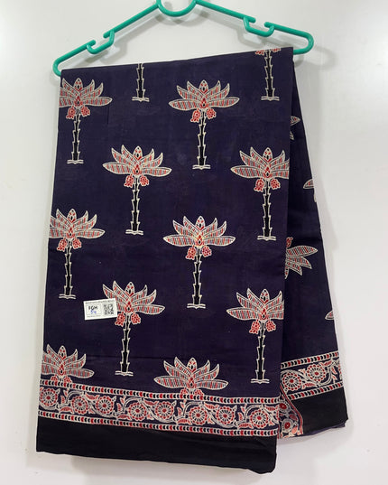 Vasundhara 120count Printed Cotton Saree with Violet colour