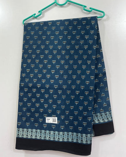 Vasundhara 120count Printed Cotton Saree with Royal Blue colour