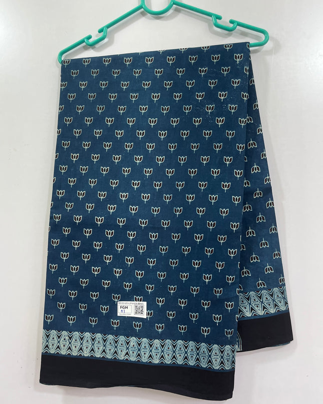 Vasundhara 120count Printed Cotton Saree with Royal Blue colour