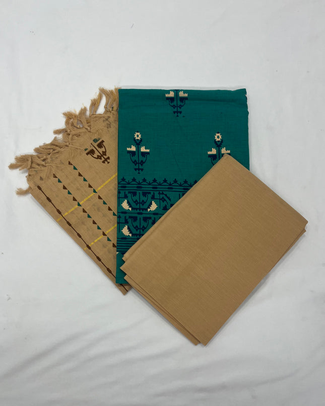 Cotton Dress Material with Brown Chunni