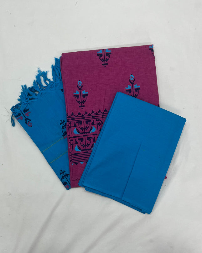 Cotton Dress Material with Blue Chunni
