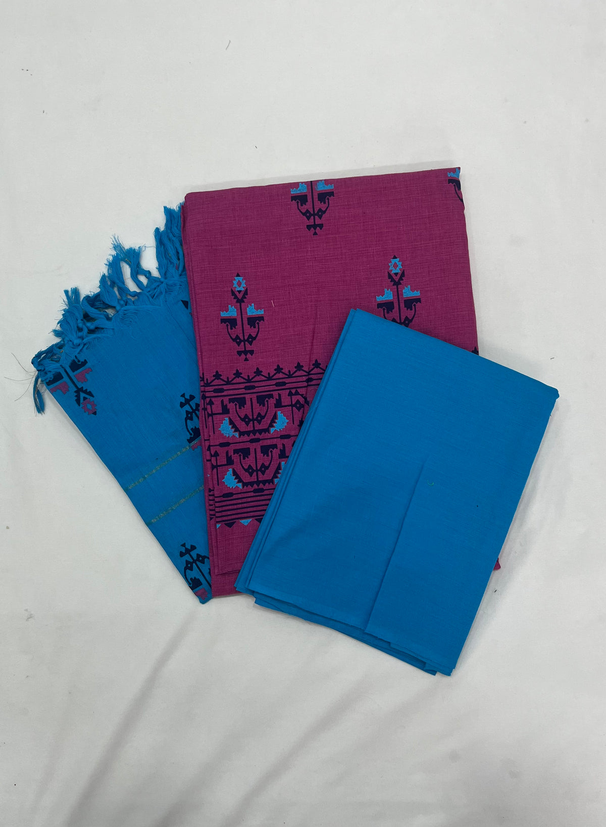 Cotton Dress Material with Blue Chunni