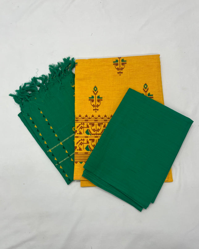 Cotton Dress Material with Green Chunni