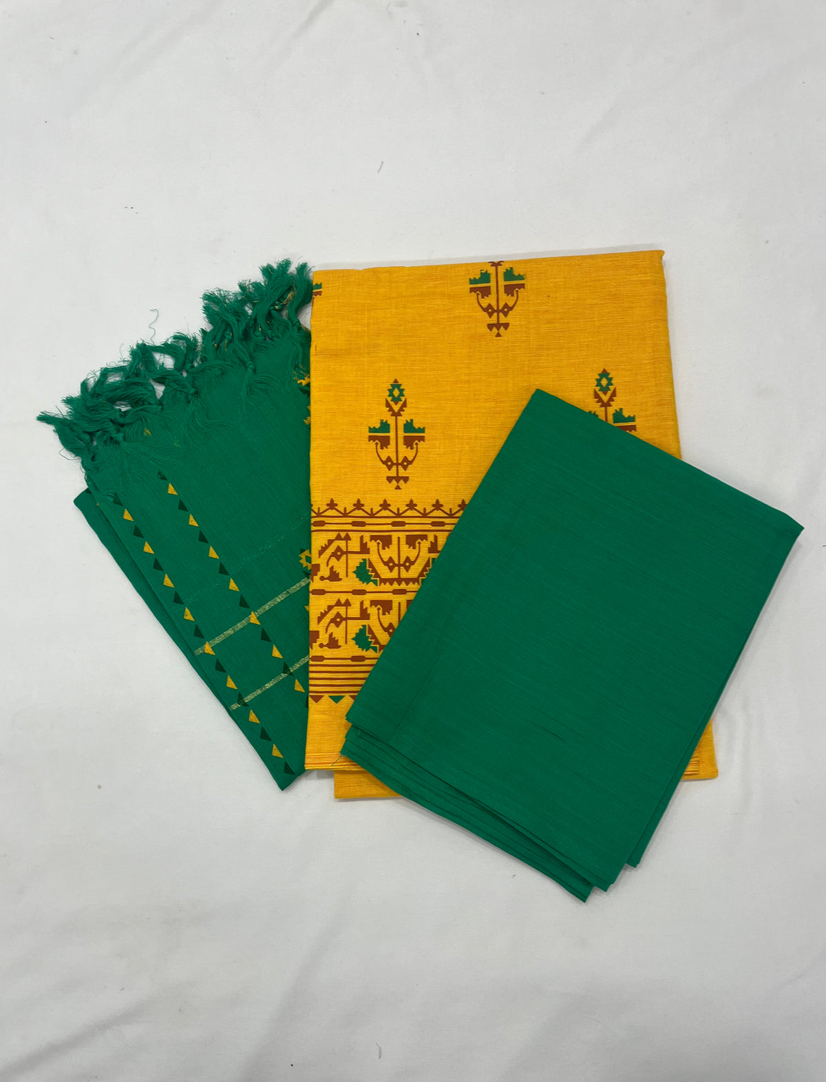 Cotton Dress Material with Green Chunni
