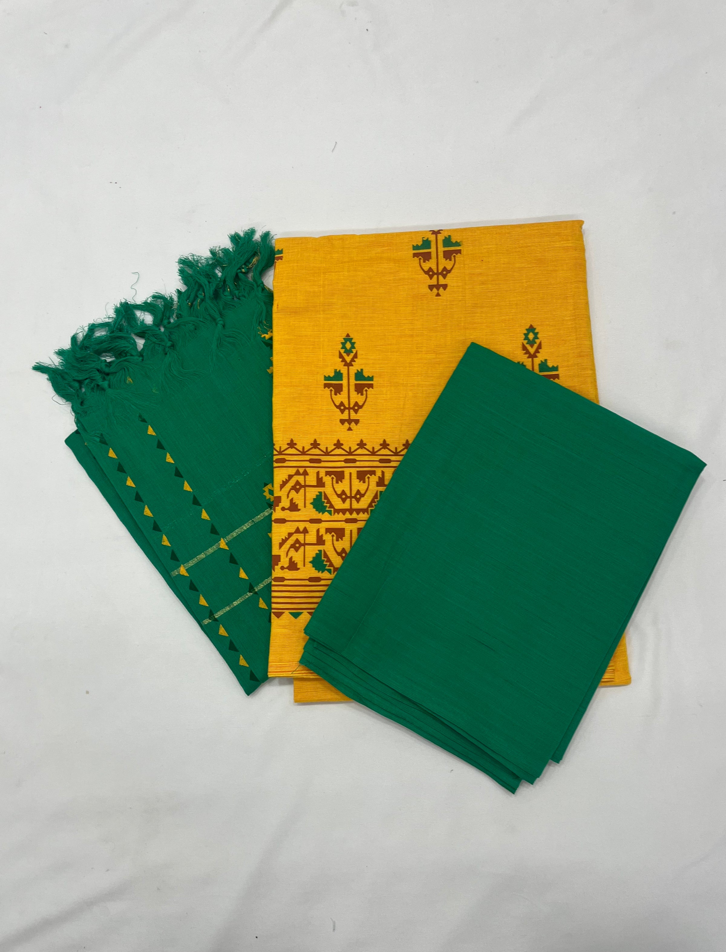 Cotton Dress Material with Green Chunni