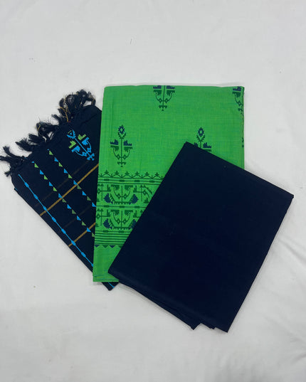 Cotton Dress Material with Navy Blue Chunni