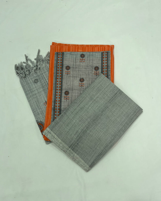 Cotton Dress Material with Orange Color