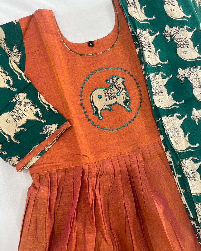Premium 2-Piece Frock Set Brick Colour – Bhavana Originals Exclusive